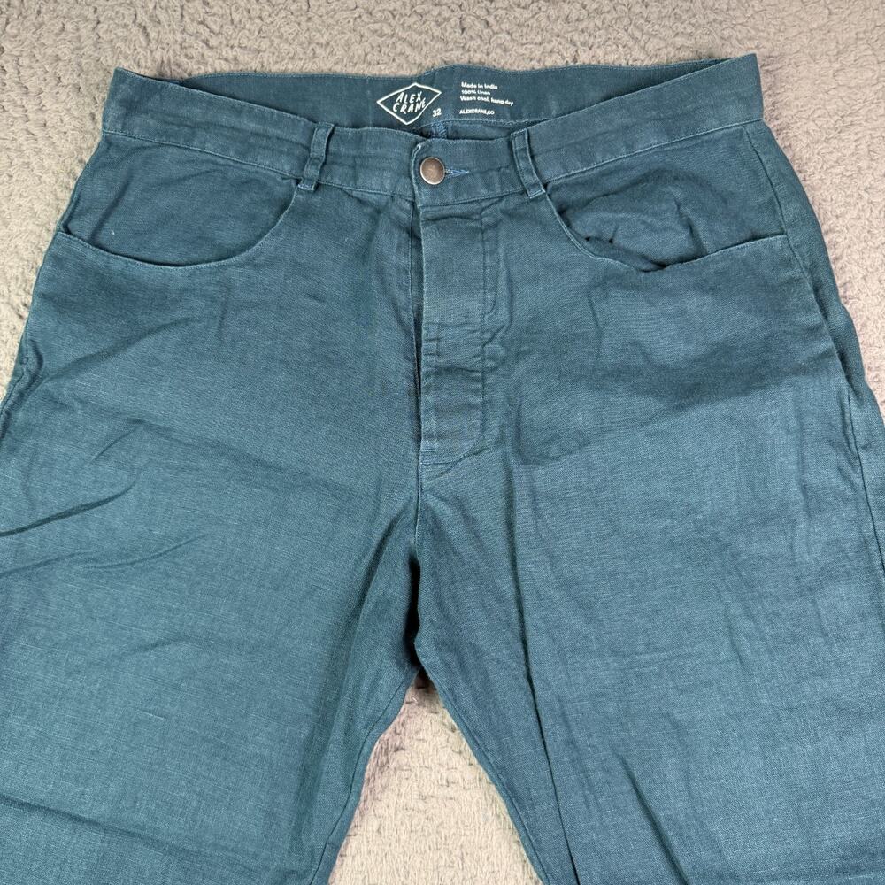 Alex Crane Pants Mens 32x29 Teal 100% Linen Tapered Lightweight Beach Vacation